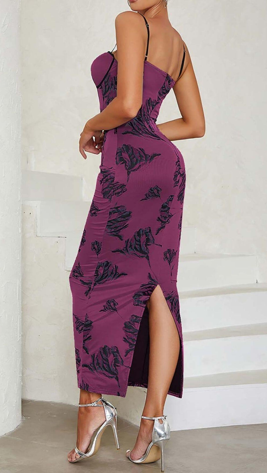 ABITO MIDI CON CORSETTO E SPALLINE FLOREALI