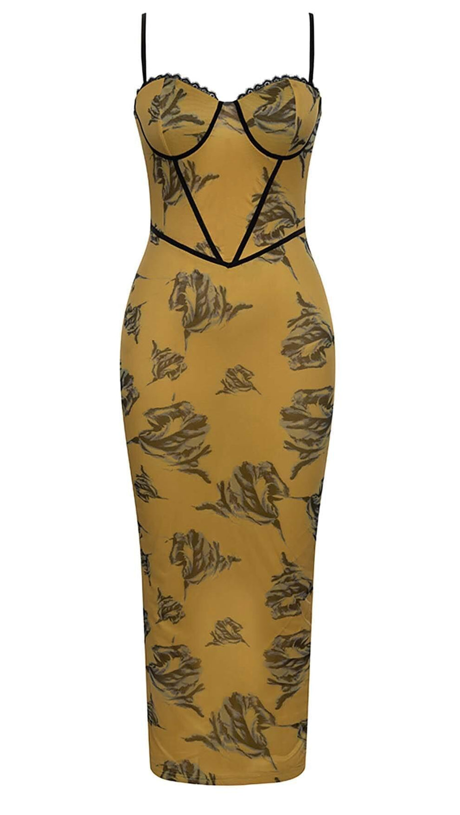 ABITO MIDI CON CORSETTO E SPALLINE FLOREALI