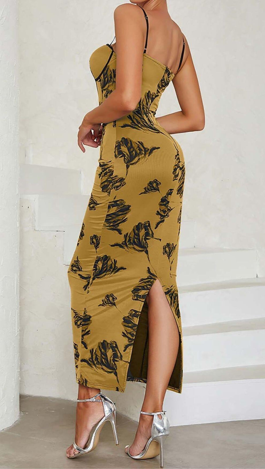 ABITO MIDI CON CORSETTO E SPALLINE FLOREALI