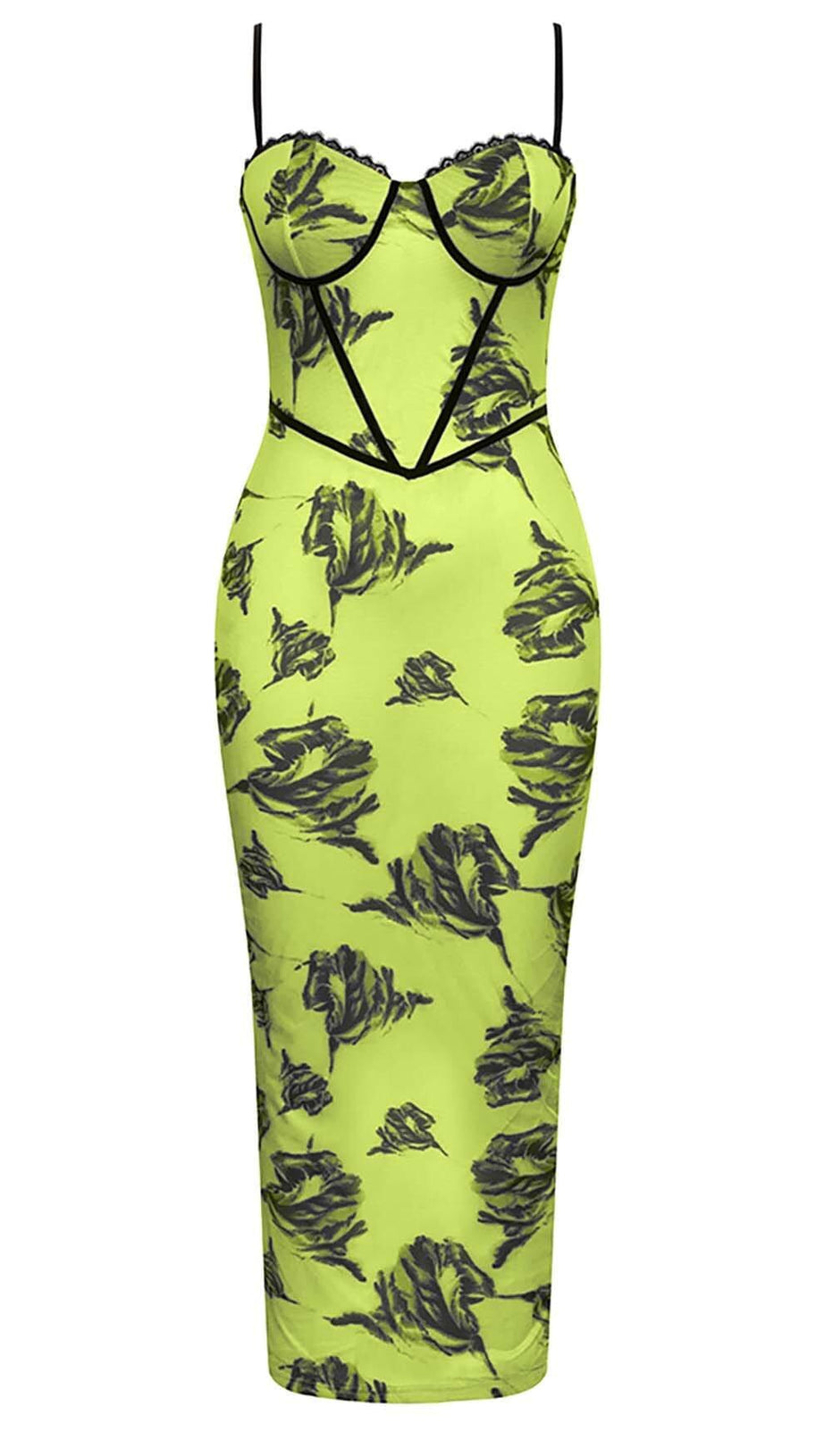 ABITO MIDI CON CORSETTO E SPALLINE FLOREALI