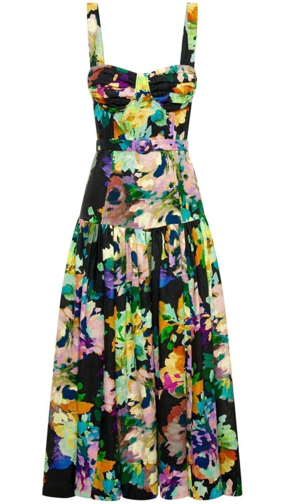 FLORAL STRAPPY MIDI DRESS IN MARTOS BLACK