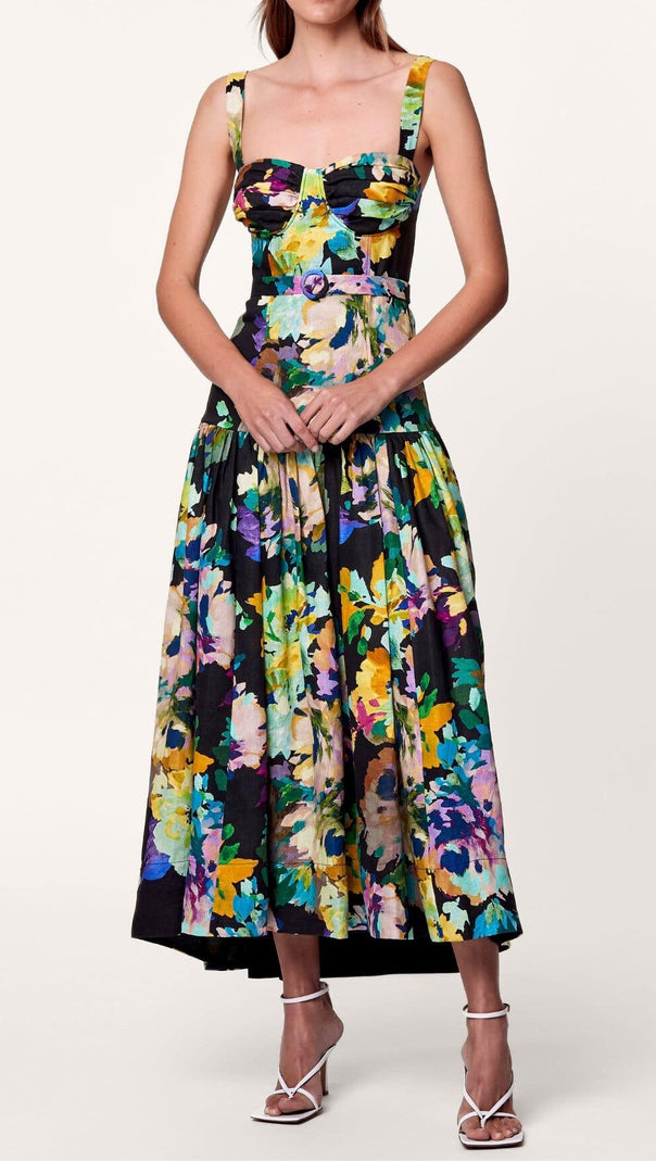 AIIZIE FLORAL STRAPPY MIDI DRESS IN MARTOS BLACK - product image