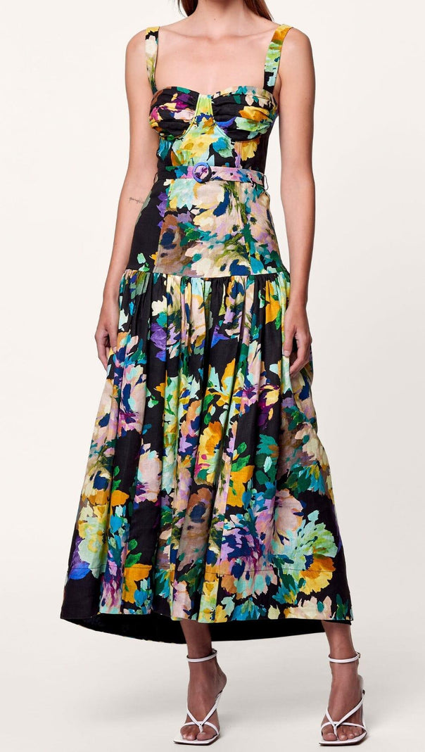 AIIZIE FLORAL STRAPPY MIDI DRESS IN MARTOS BLACK - product image