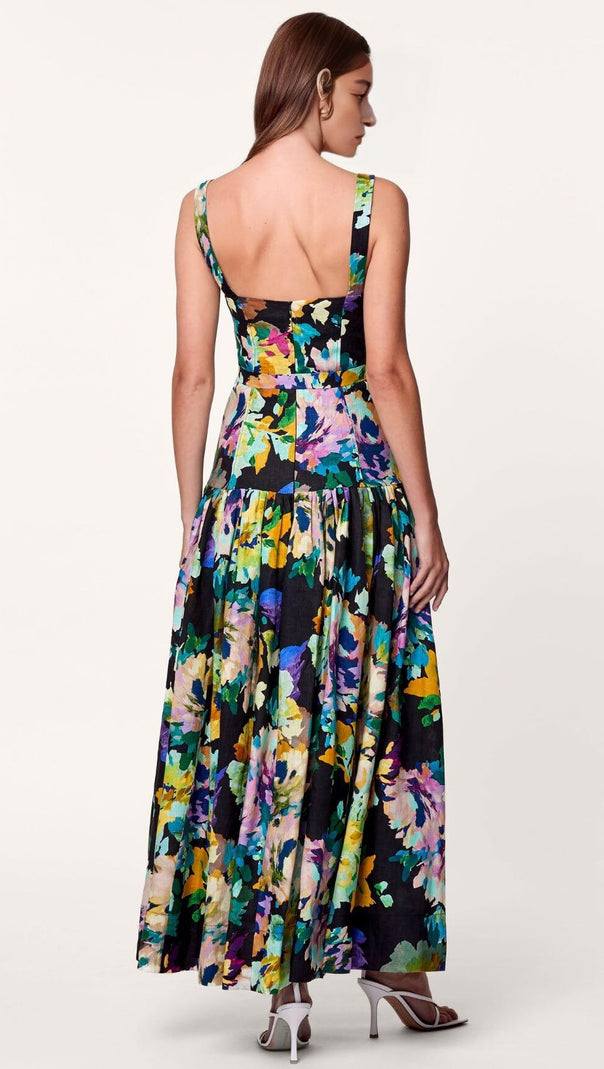 AIIZIE FLORAL STRAPPY MIDI DRESS IN MARTOS BLACK - product image
