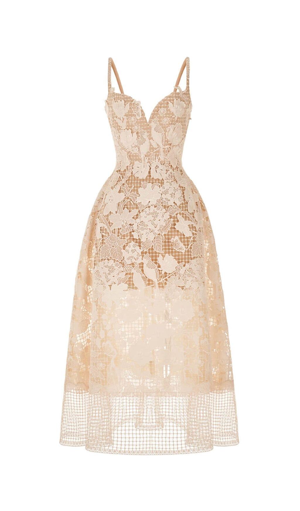 ABITO MIDI CON SPALLINE FLOREALI IN LEGNO