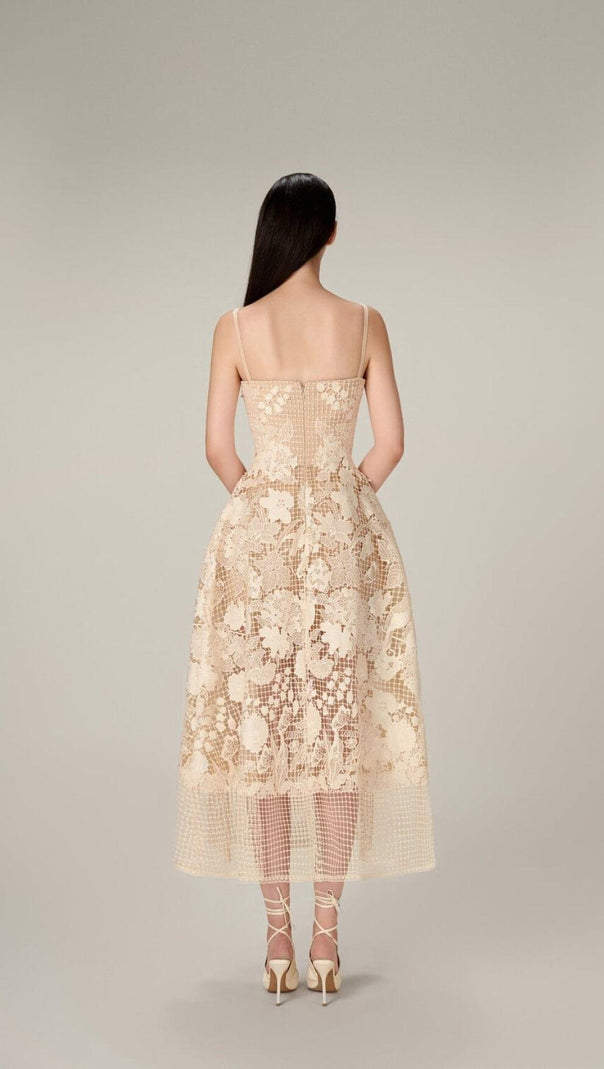 AIIZIE FLORAL STRAPPY MIDI DRESS IN WOODEN - product image