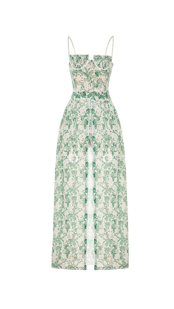 AIIZIE FLORAL THIGH SLIT MIDI DRESS IN GREEN - product image
