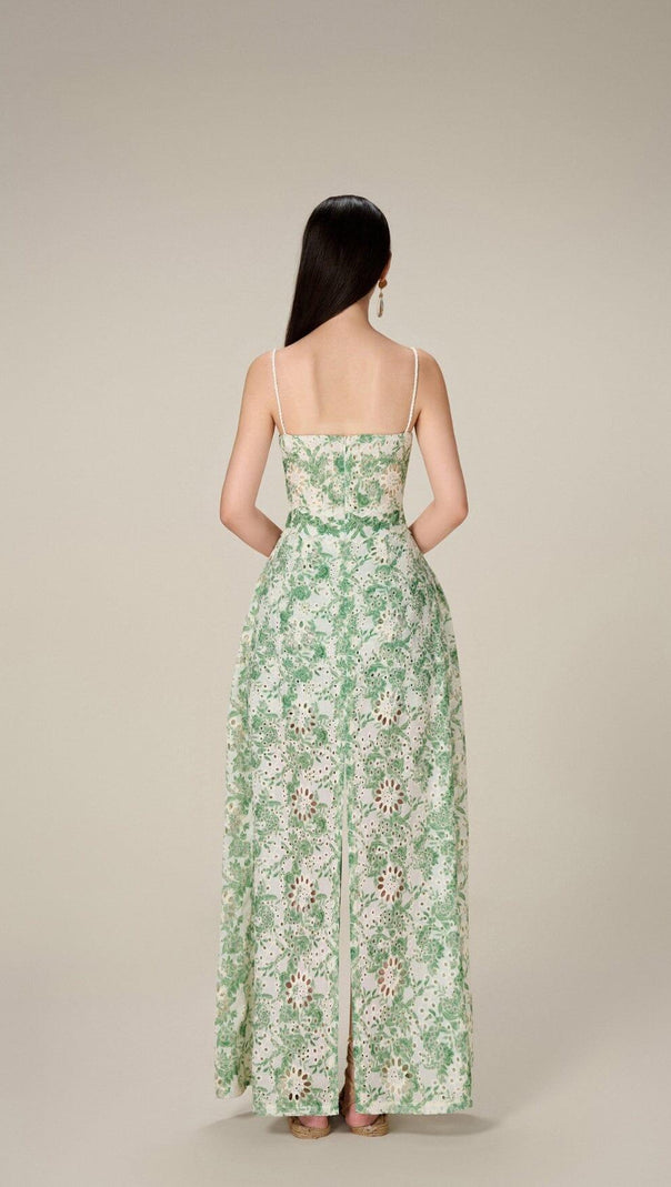 AIIZIE FLORAL THIGH SLIT MIDI DRESS IN GREEN - product image