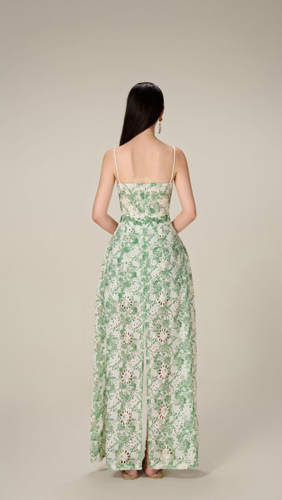 FLORAL THIGH SLIT MIDI DRESS IN GREEN