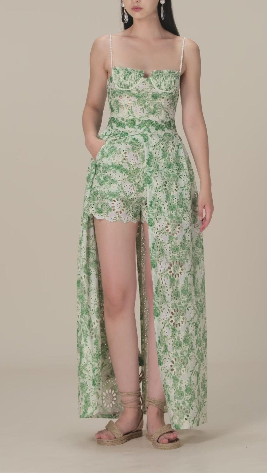 FLORAL THIGH SLIT MIDI DRESS IN GREEN
