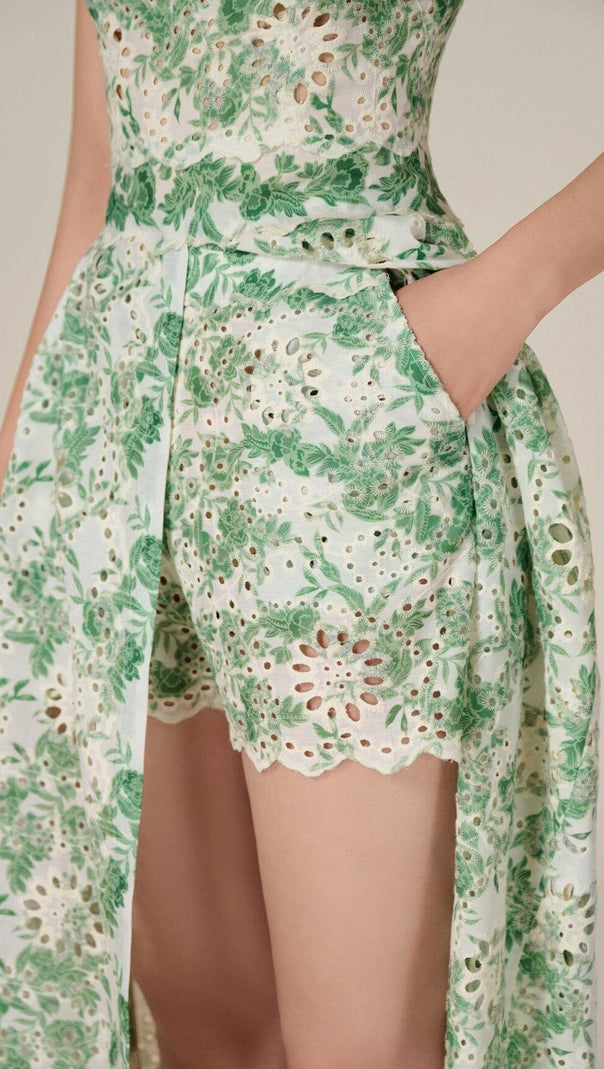 AIIZIE FLORAL THIGH SLIT MIDI DRESS IN GREEN - product image
