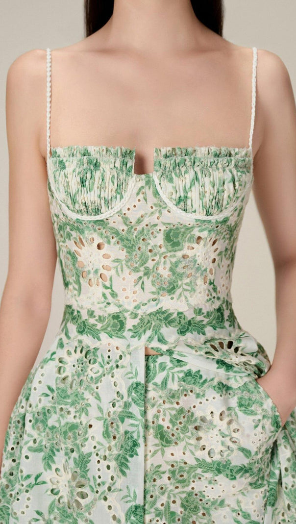 AIIZIE FLORAL THIGH SLIT MIDI DRESS IN GREEN - product image