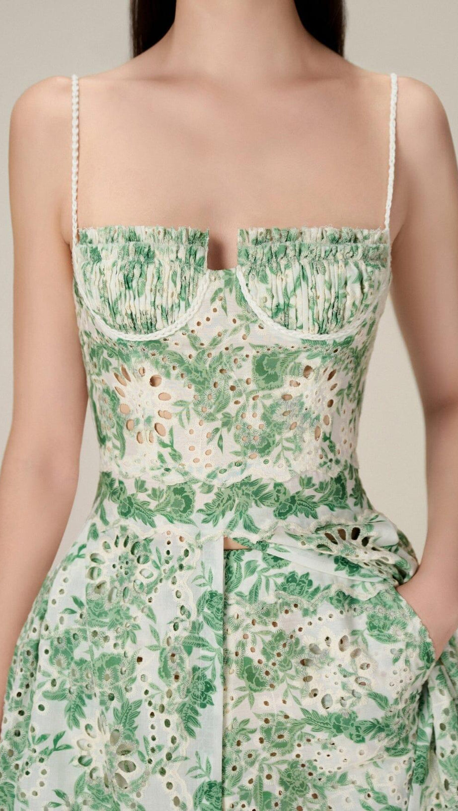 FLORAL THIGH SLIT MIDI DRESS IN GREEN