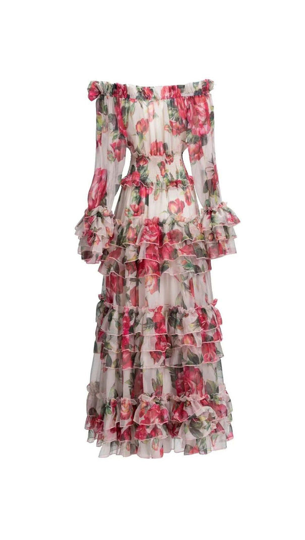 AIIZIE FLORAL TIERED MIDI DRESS IN PINK - product image