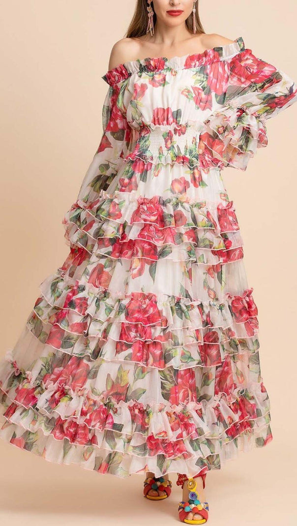 AIIZIE FLORAL TIERED MIDI DRESS IN PINK - product image