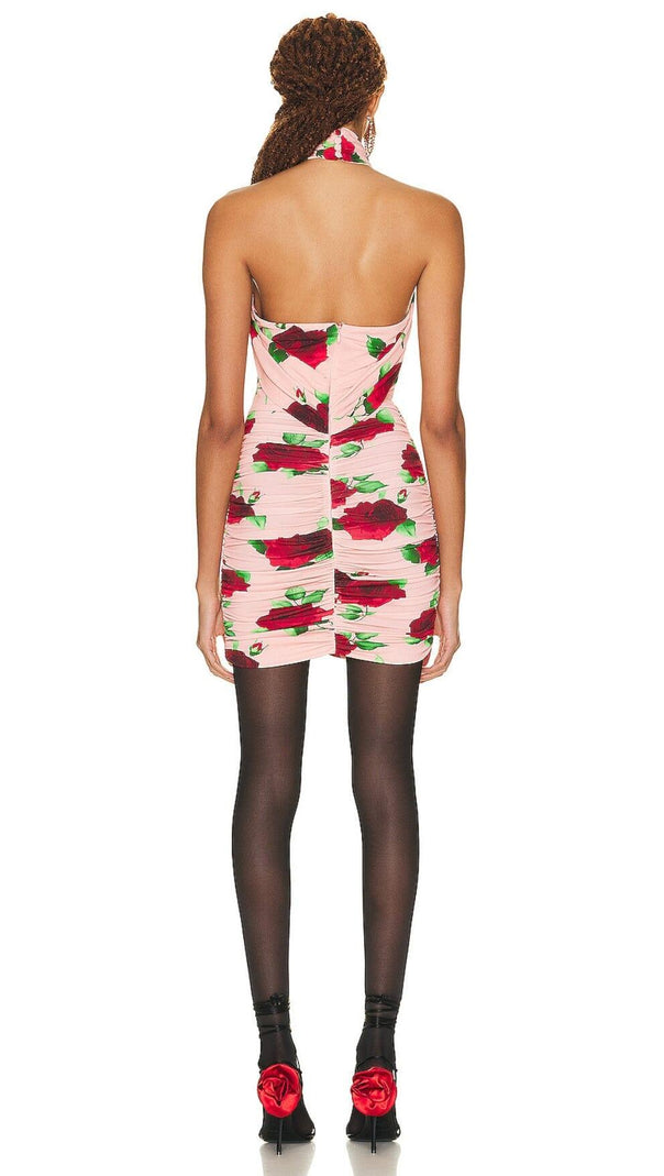 AIIZIE FLORAL- PRINT HALTER MINI DRESS IN CHERRY BLOSSOM - product image