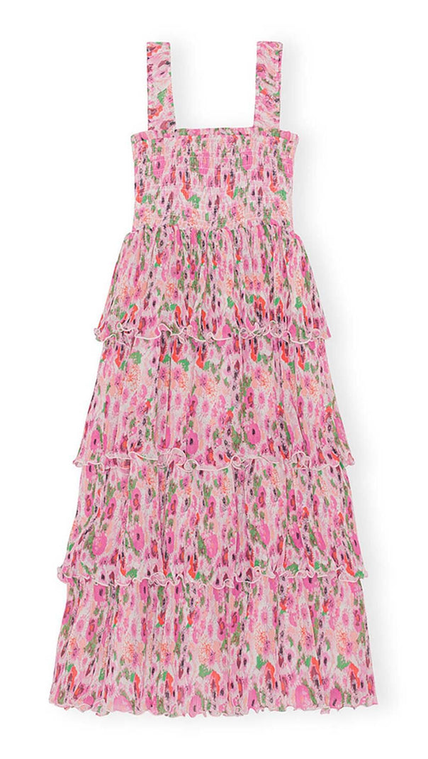 AIIZIE FLORAL-APPLIQUÉ TIERED MIDI DRESS IN PINK - product image