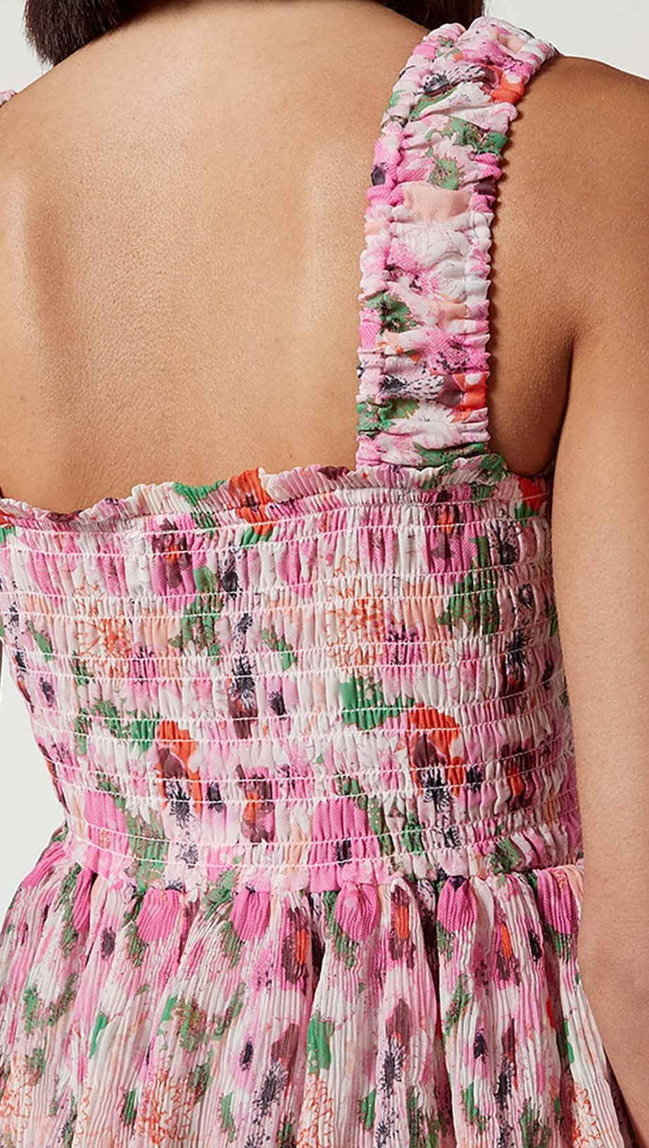 ABITO MIDI A STRISCE CON APPLICAZIONI FLOREALI ROSA