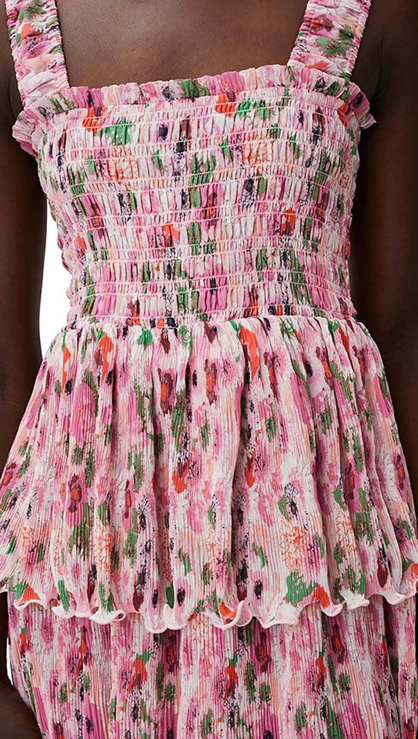 AIIZIE FLORAL-APPLIQUÉ TIERED MIDI DRESS IN PINK - product image