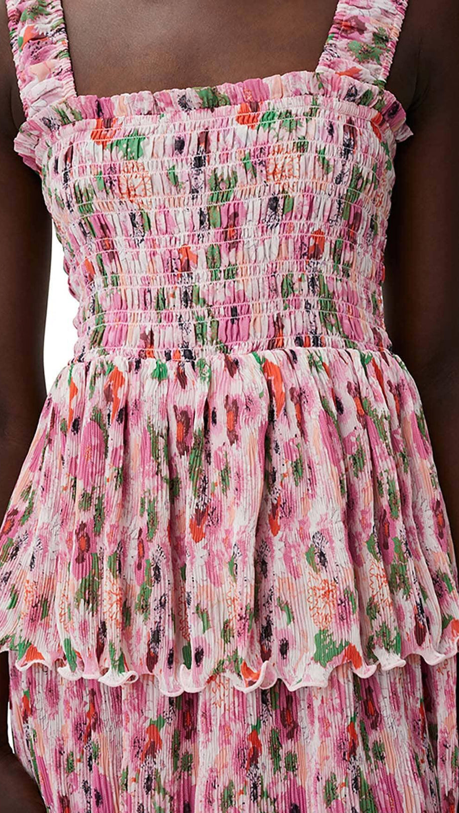 ABITO MIDI A STRISCE CON APPLICAZIONI FLOREALI ROSA