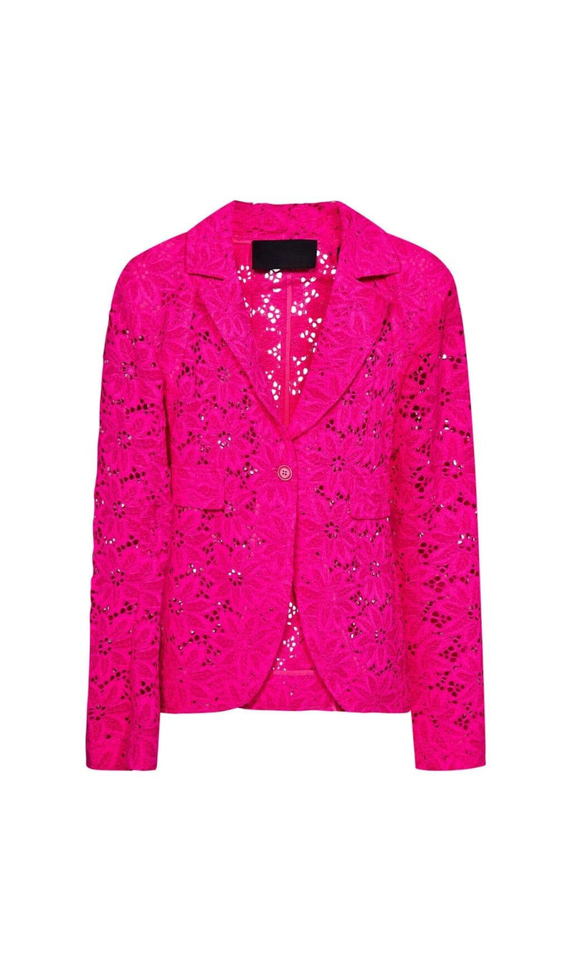 FLORAL-EMBROIDERED LACE TWO-PIECE SUIT IN PINK