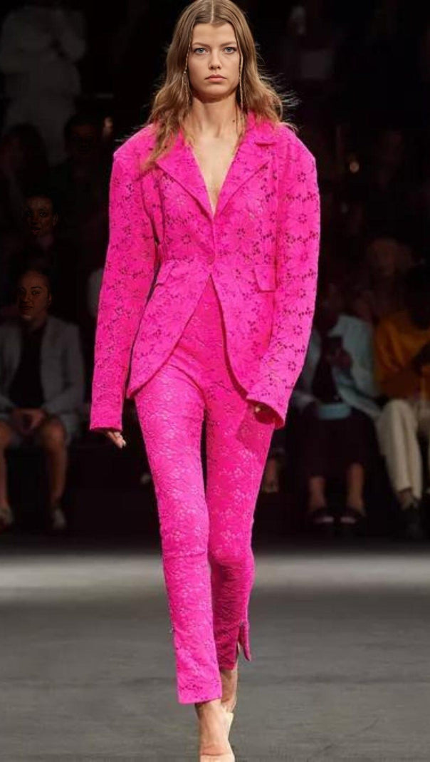 AIIZIE FLORAL-EMBROIDERED LACE TWO-PIECE SUIT IN PINK - product image