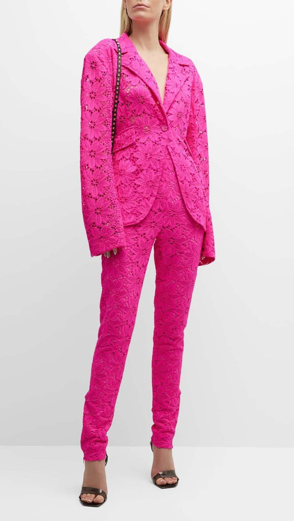 AIIZIE FLORAL-EMBROIDERED LACE TWO-PIECE SUIT IN PINK - product image