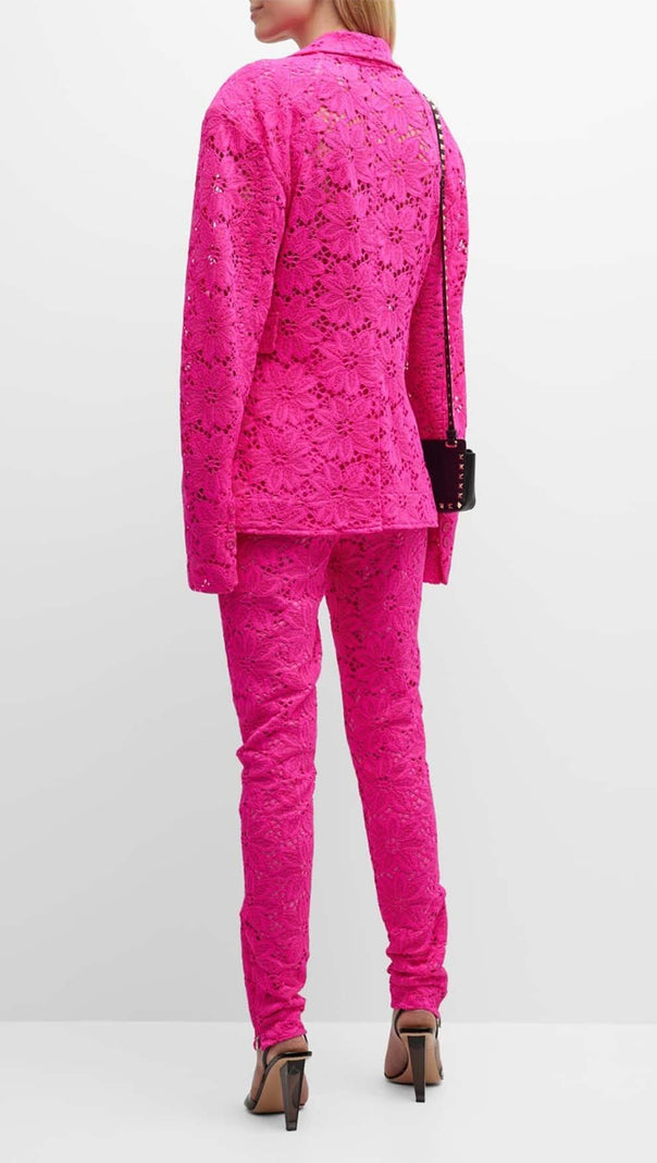 AIIZIE FLORAL-EMBROIDERED LACE TWO-PIECE SUIT IN PINK - product image