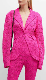 FLORAL-EMBROIDERED LACE TWO-PIECE SUIT IN PINK