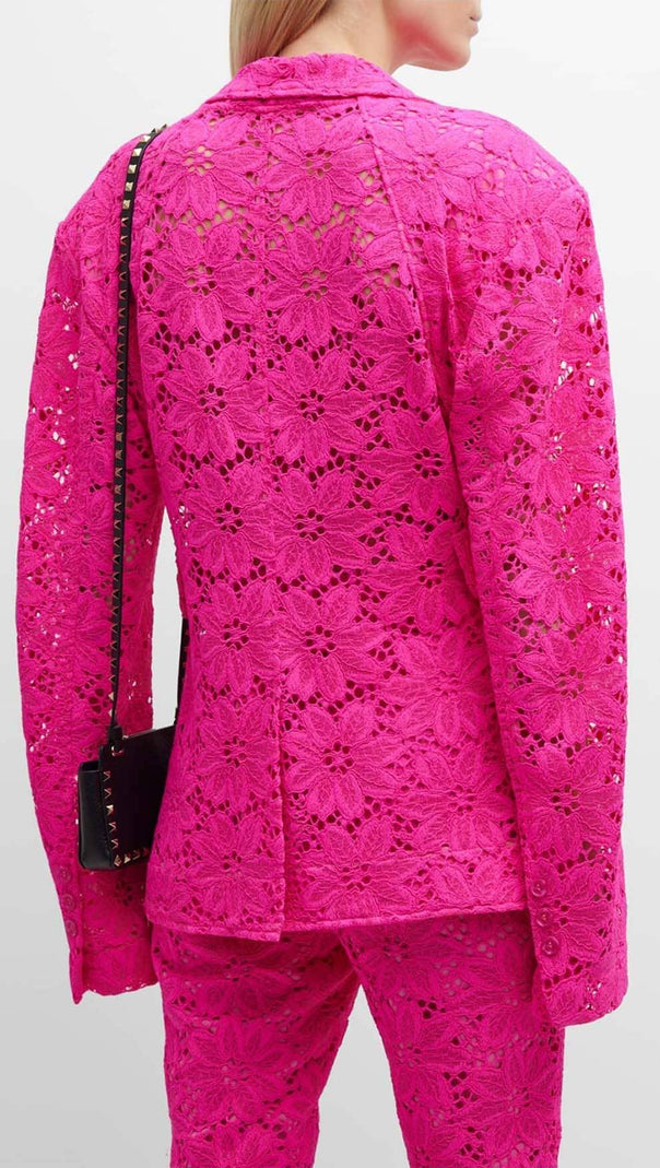 AIIZIE FLORAL-EMBROIDERED LACE TWO-PIECE SUIT IN PINK - product image