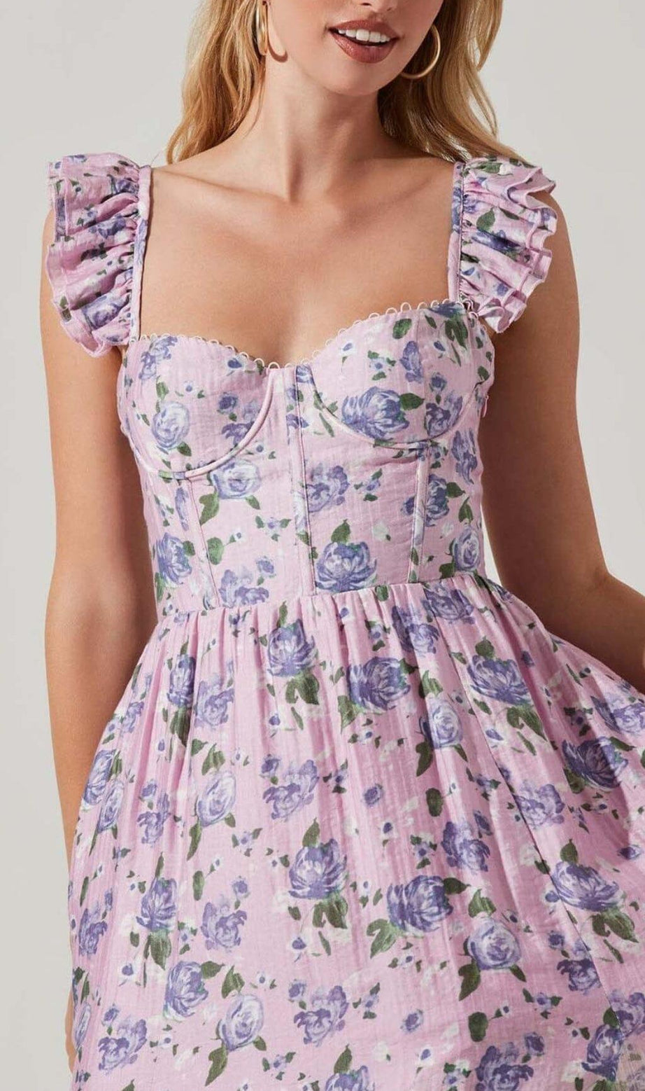 ABITO MIDI CON CORSETTO E STAMPA FLOREALE IN COLOR ROSA