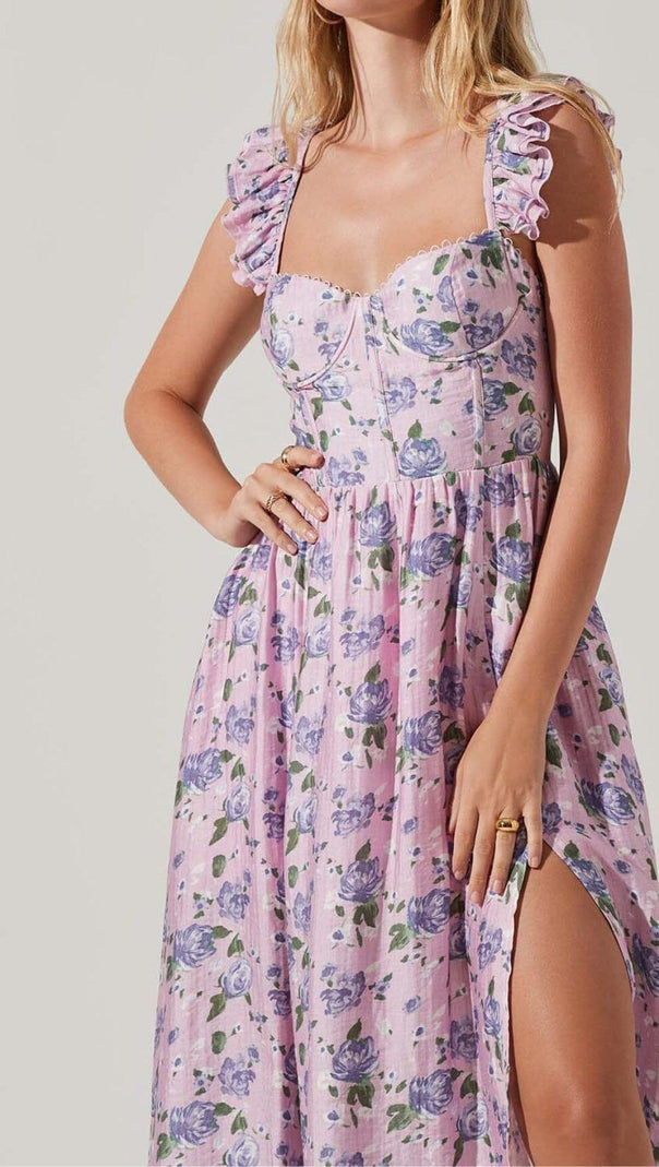 AIIZIE FLORAL-PRINT CORSET MIDI DRESS IN BLUSH OF A ROSE - product image