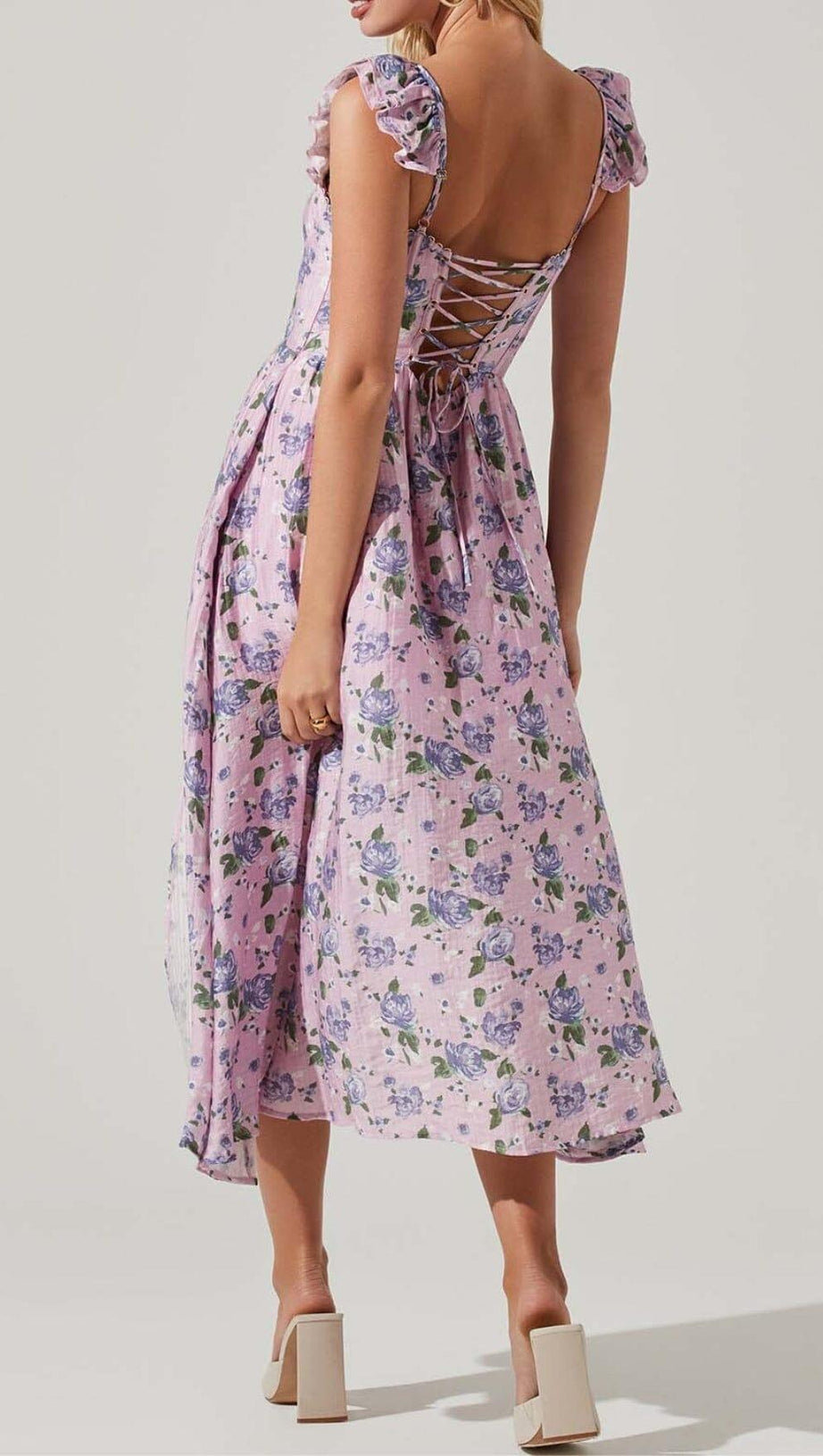 ABITO MIDI CON CORSETTO E STAMPA FLOREALE IN COLOR ROSA