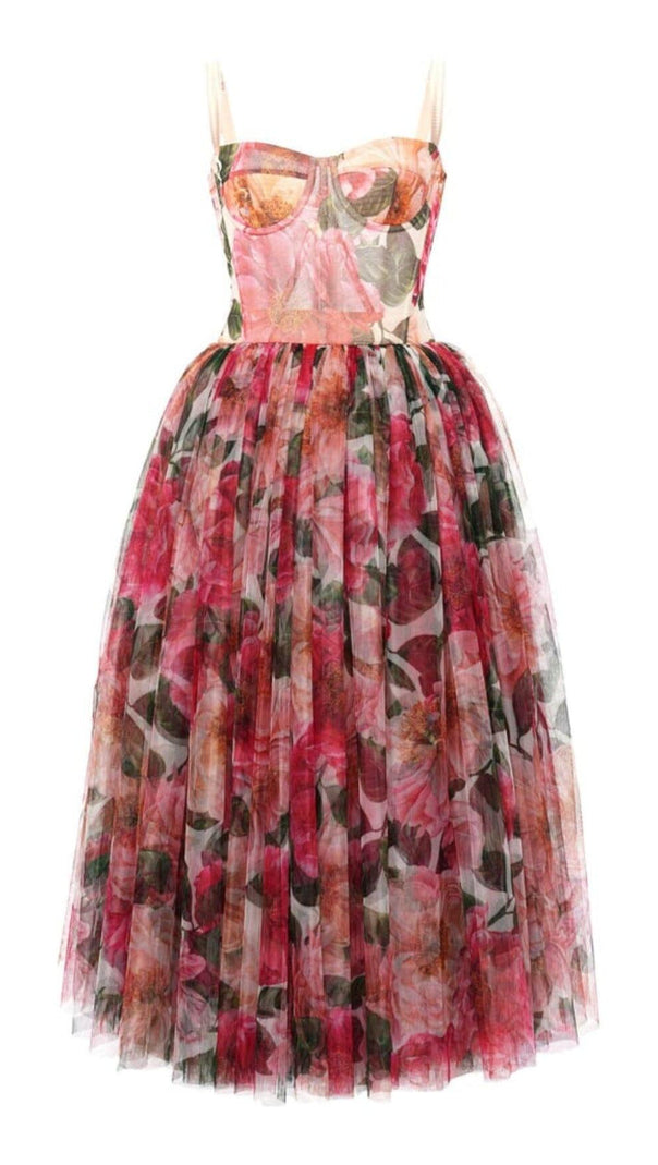 AIIZIE FLORAL-PRINT CORSET MIDI DRESS IN PINK - product image