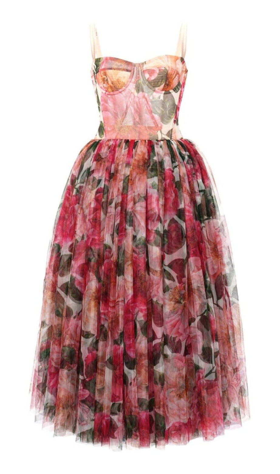 KORSETT-MIDIKLEID MIT BLUMENPRINT IN PINK