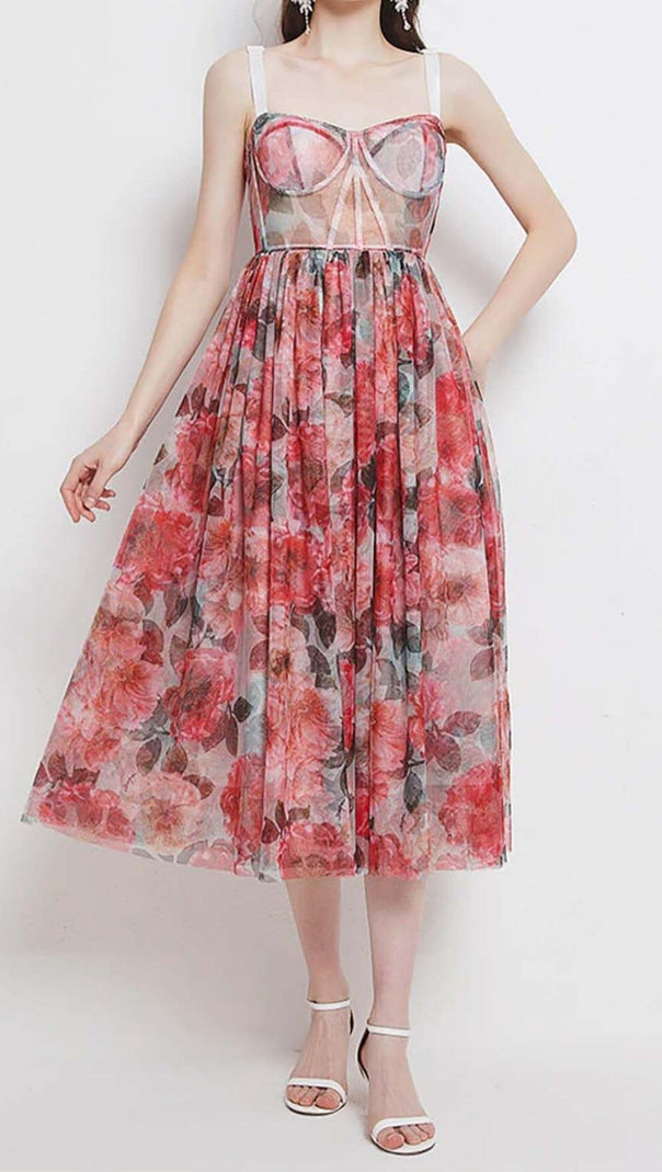 AIIZIE FLORAL-PRINT CORSET MIDI DRESS IN PINK - product image