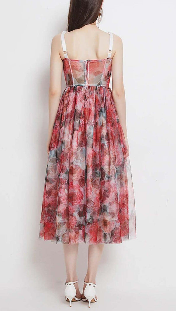 AIIZIE FLORAL-PRINT CORSET MIDI DRESS IN PINK - product image
