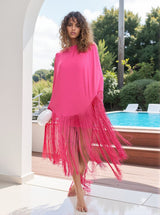 Ceridwen Fringe Mini Dress In Hot Pink