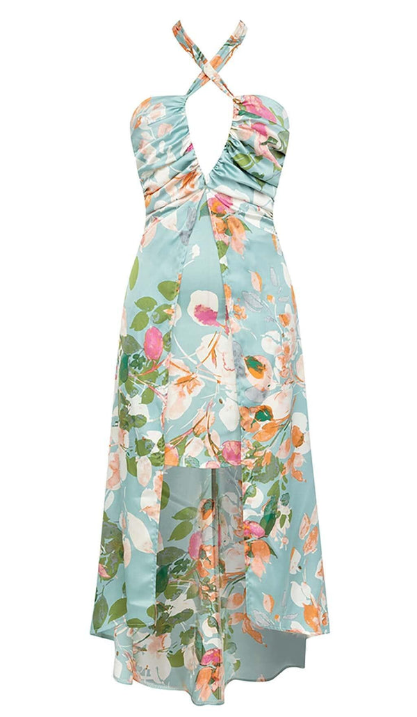 FLORAL-PRINT HALTER MIDI DRESS