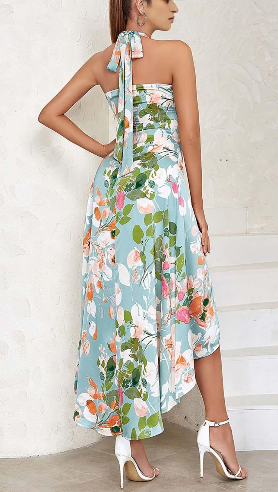 FLORAL-PRINT HALTER MIDI DRESS