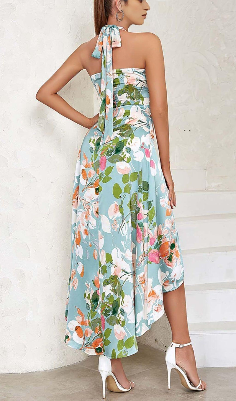 FLORAL-PRINT HALTER MIDI DRESS