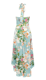 FLORAL-PRINT HALTER MIDI DRESS