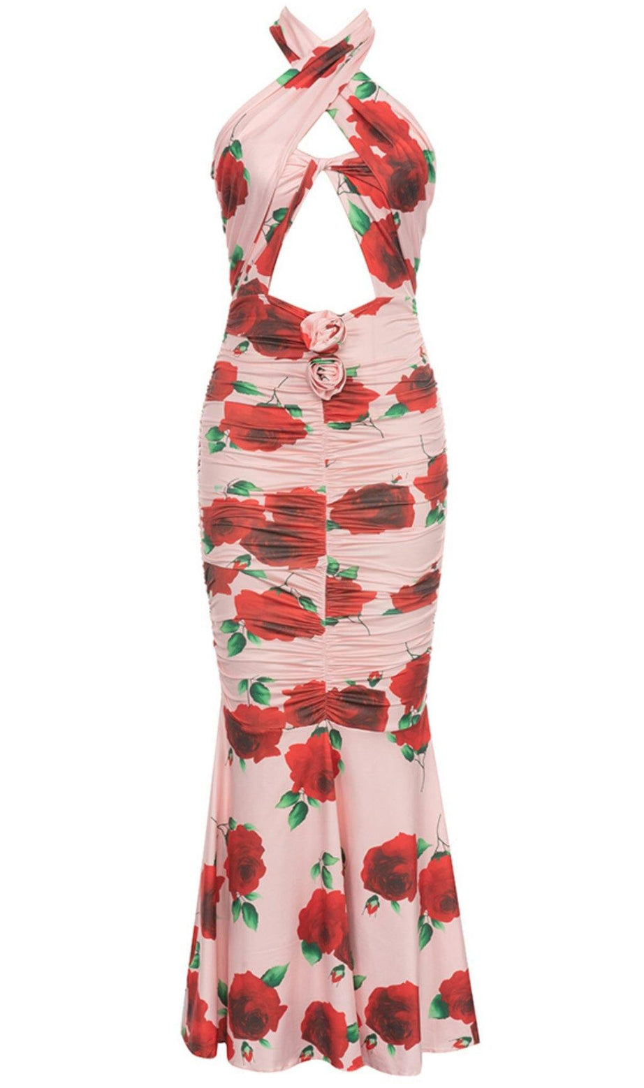 MAXIKLEID MIT BLUMENPRINT IN ROSA