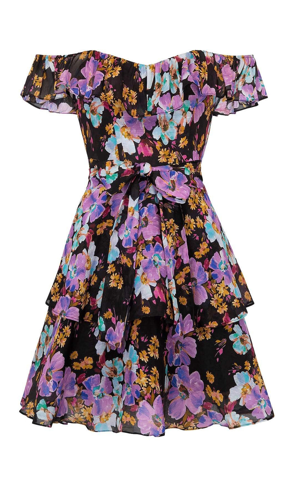 OFF-SHOULDER-MINIKLEID MIT BLUMENPRINT IN LILA