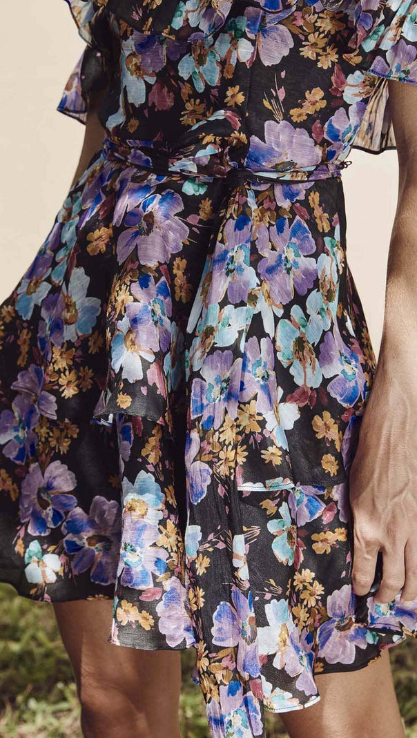 AIIZIE FLORAL-PRINT OFF-SHOULDER MINI DRESS IN PURPLE - product image