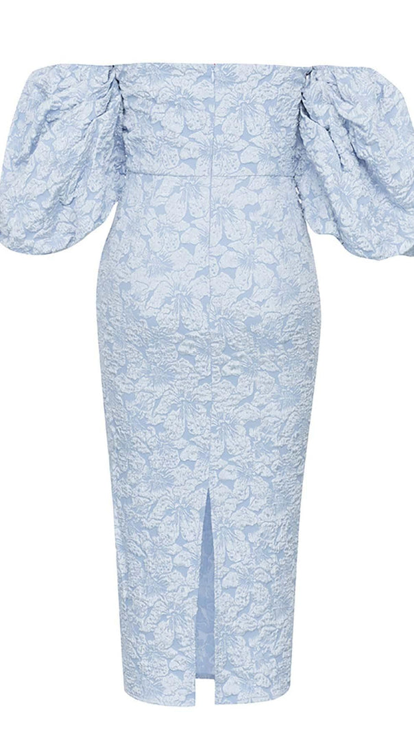 AIIZIE FLORAL-PRINT PUFF SLEEVE MIDI DRESS IN CLEAR SKY - product image