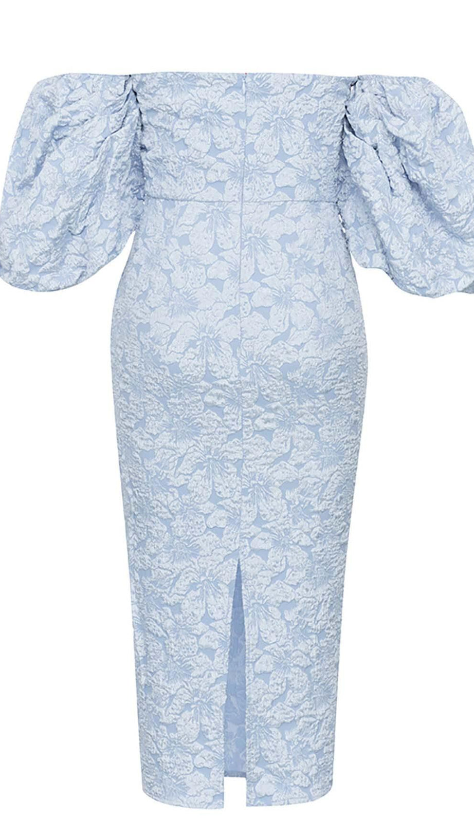ABITO MIDI CON MANICHE A SBUFFO E STAMPA FLOREALE COLOR CIELO CHIARO