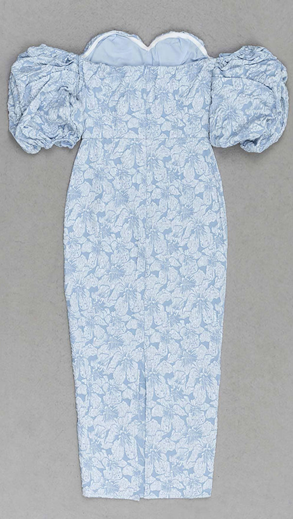 AIIZIE FLORAL-PRINT PUFF SLEEVE MIDI DRESS IN CLEAR SKY - product image