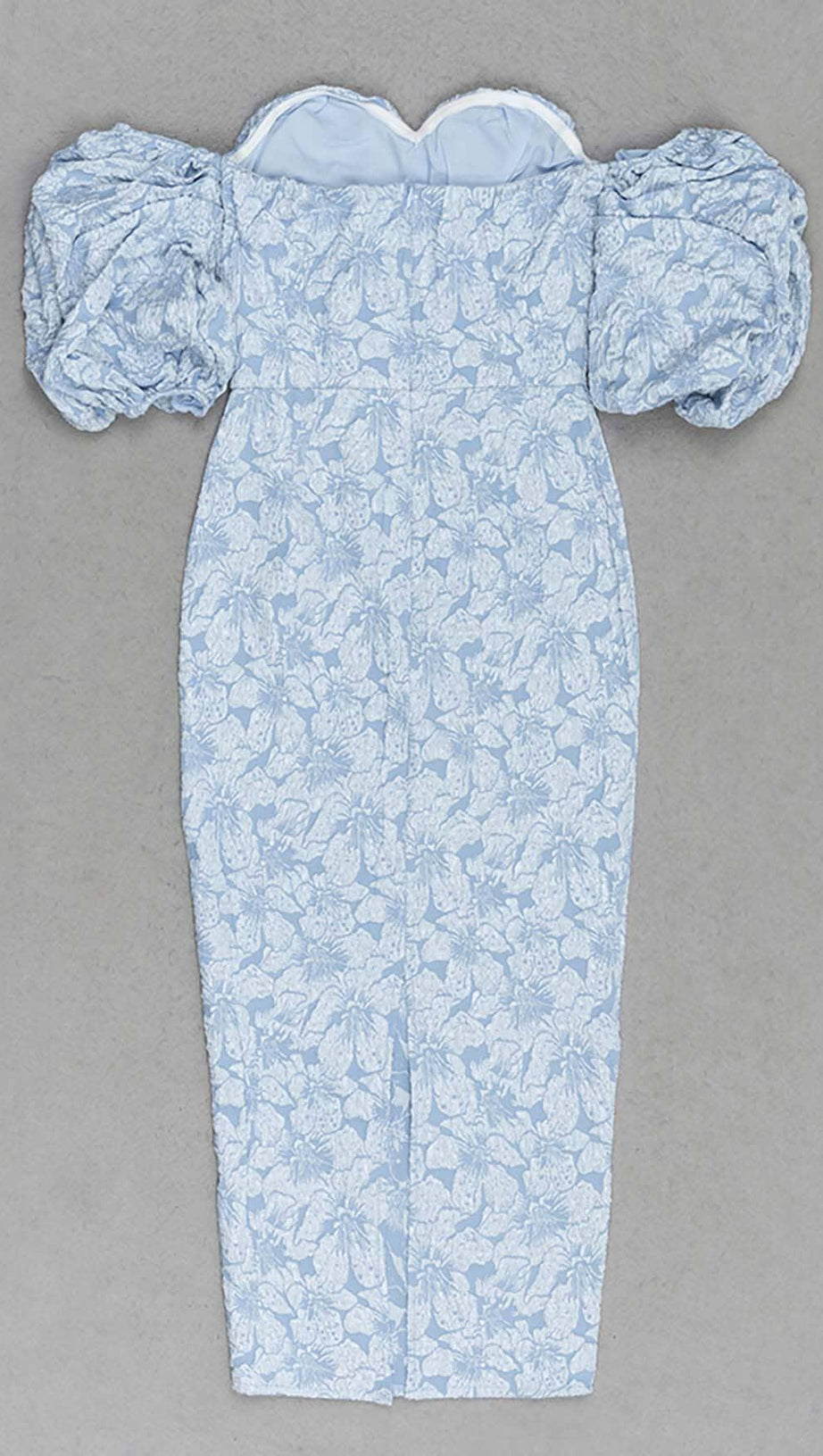 ABITO MIDI CON MANICHE A SBUFFO E STAMPA FLOREALE COLOR CIELO CHIARO