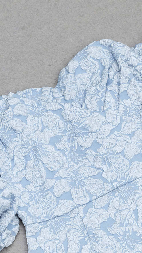 AIIZIE FLORAL-PRINT PUFF SLEEVE MIDI DRESS IN CLEAR SKY - product image